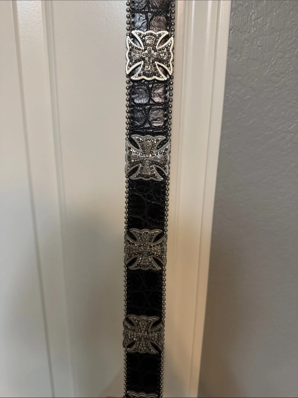 Black Decorative Leather Belt with Silver Conchos - Home Accents
